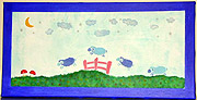 Lambs jumping over fence painting